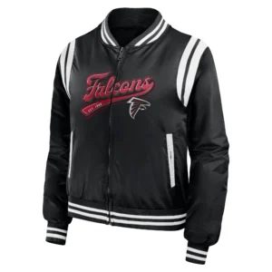 Atlanta falcons womens full zip bomber varsity jacket black 1 1