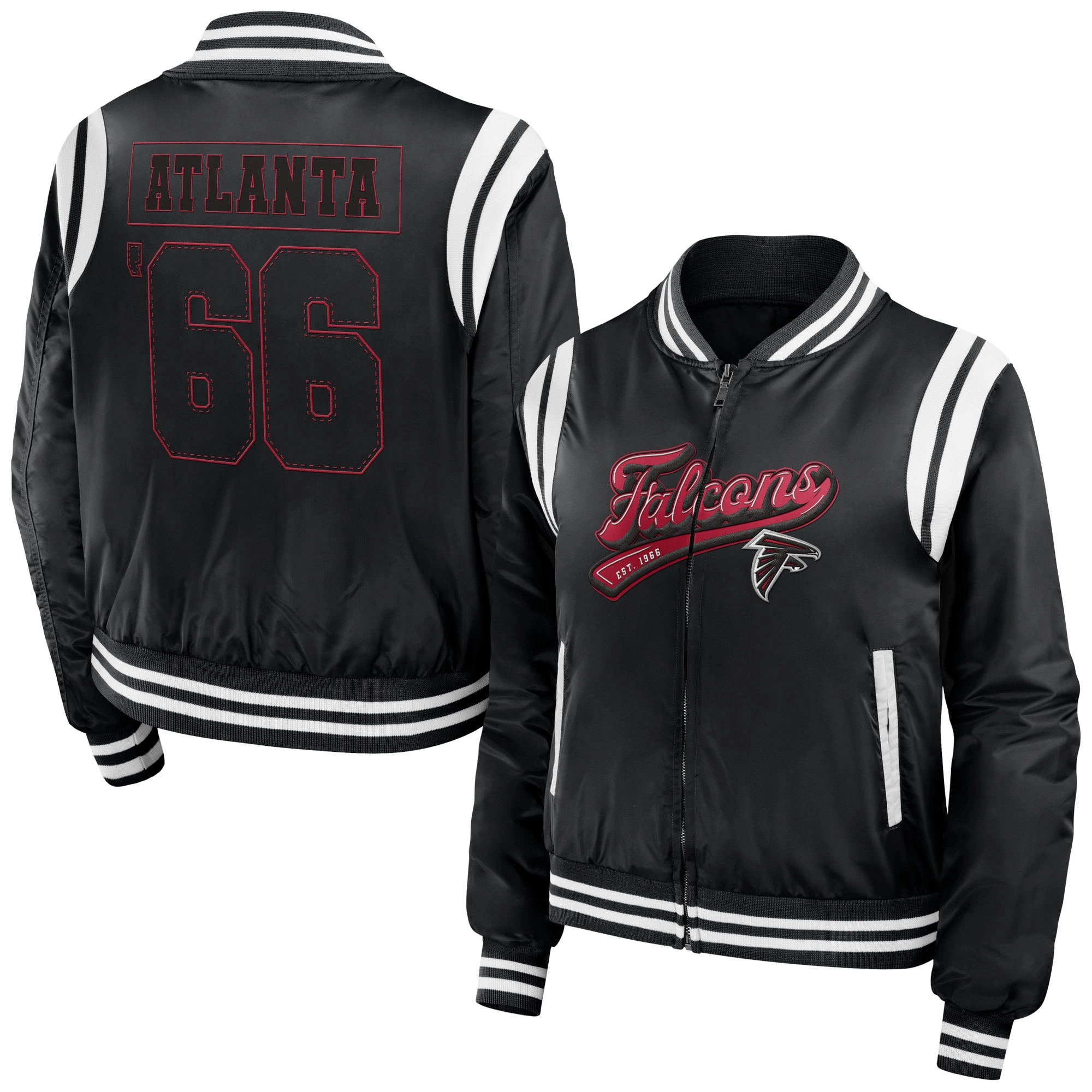Atlanta falcons womens full zip bomber varsity jacket black 1
