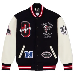 Atlanta falcons x ovo black and white varsity jacket 1