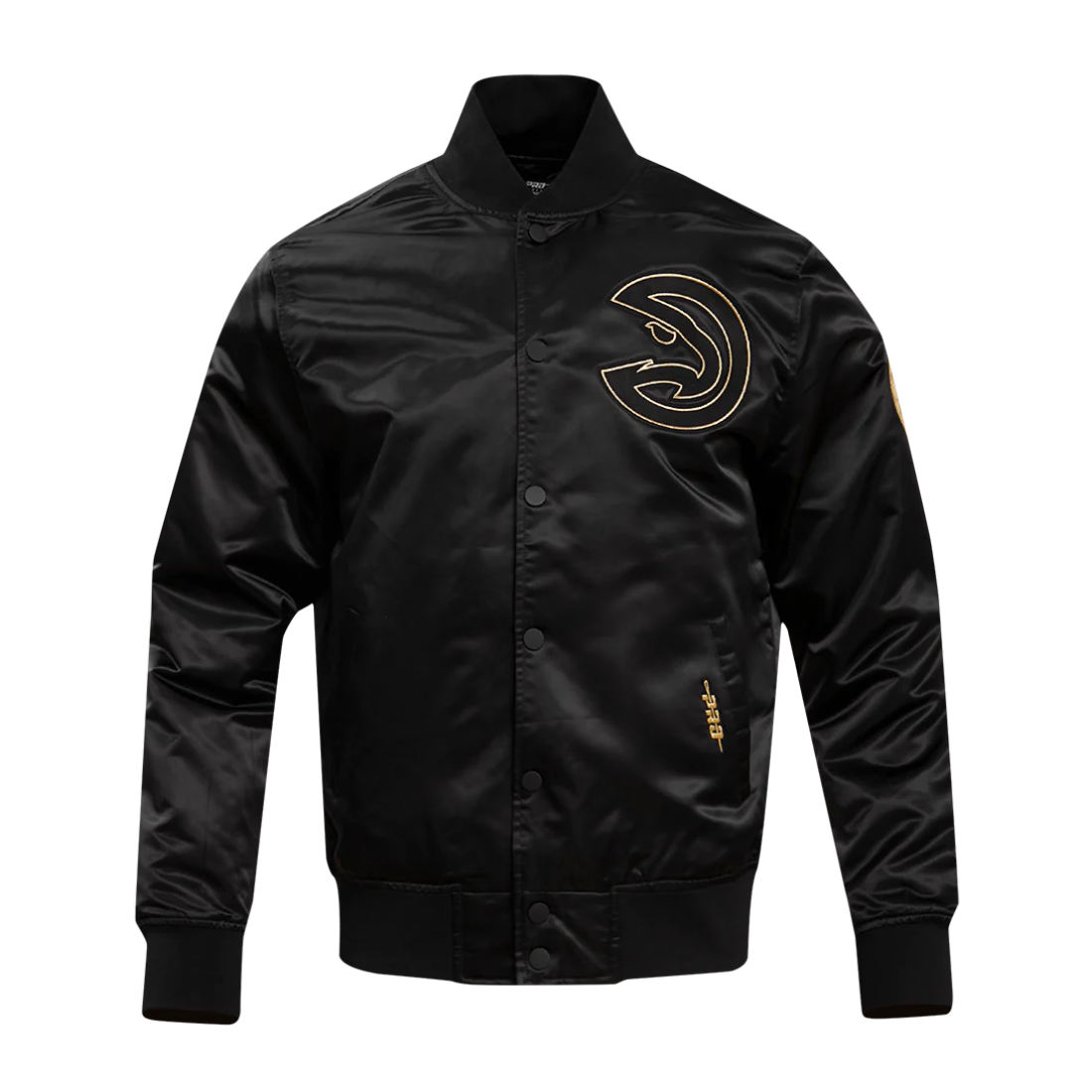 Atlanta hawks black gold full snap satin varsity jacket black 1