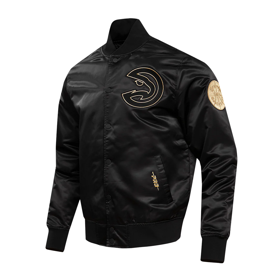 Atlanta hawks black gold full snap satin varsity jacket black 2