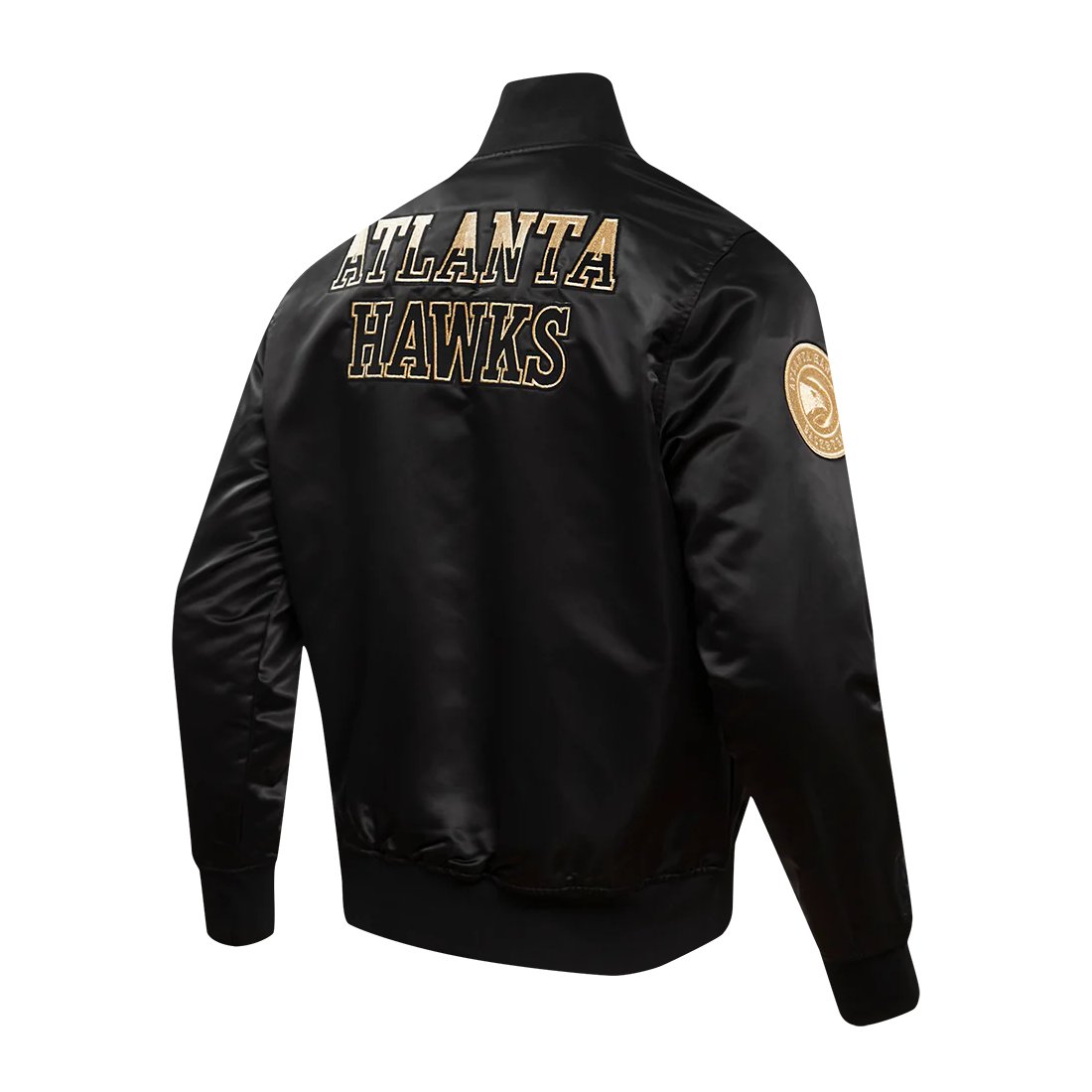 Atlanta hawks black gold full snap satin varsity jacket black 3