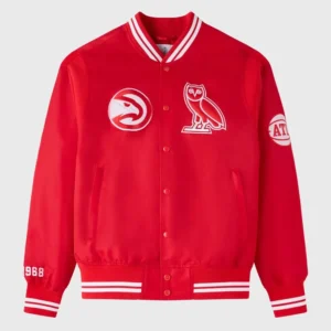Atlanta hawks full snap red satin jacket