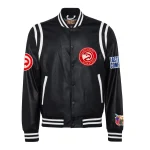 Atlanta Hawks Full Leather Rib knitted Black Varsity Jacket