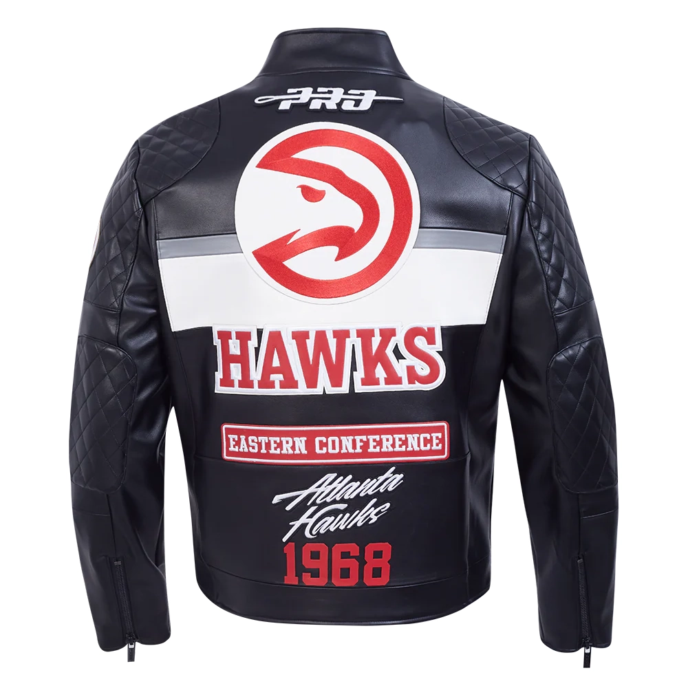 Atlanta hawks moto black zipper leather jacket
