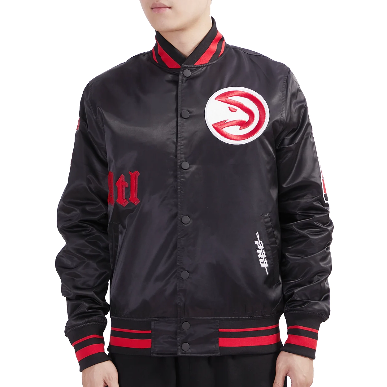 Atlanta hawks old english rib satin varsity jacket black 1