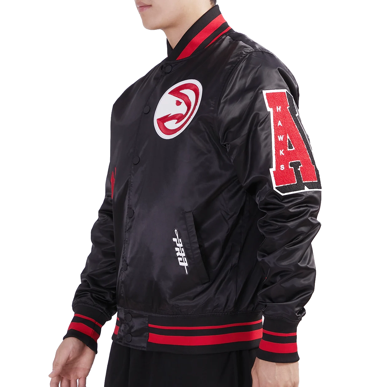 Atlanta hawks old english rib satin varsity jacket black 2