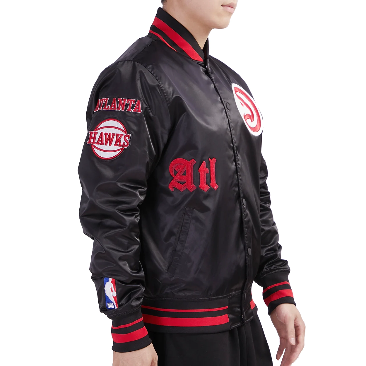 Atlanta hawks old english rib satin varsity jacket black 3