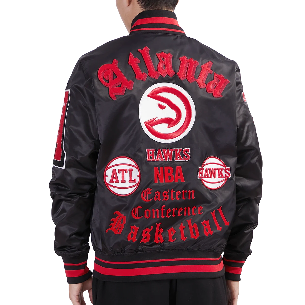 Atlanta hawks old english rib satin varsity jacket black 4