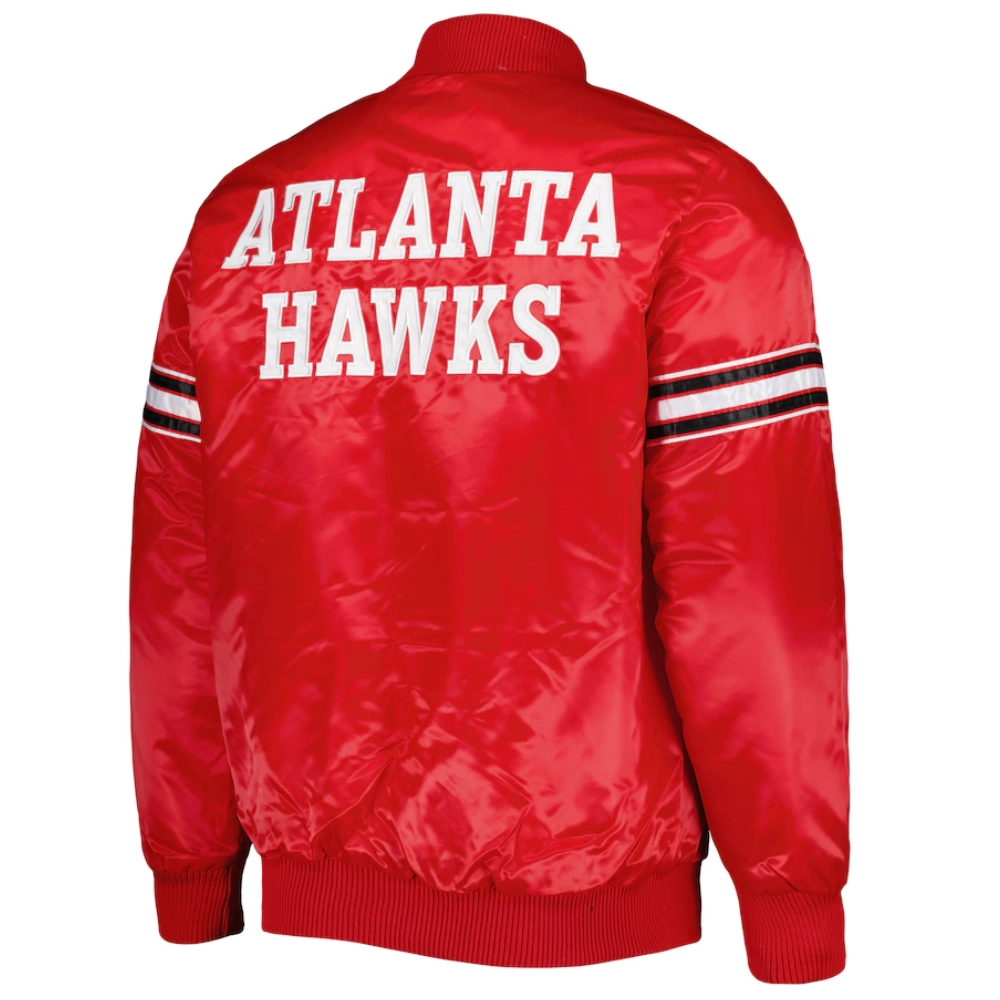 Atlanta hawks pick roll full snap satin varsity jacket red 1