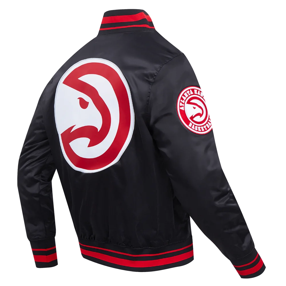 Atlanta hawks pro standard script tail black satin varsity jacket 3