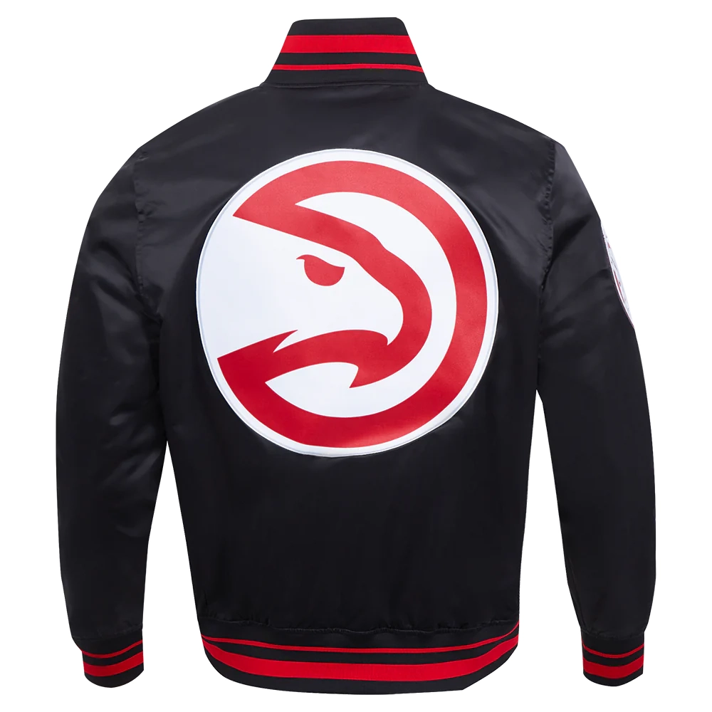 Atlanta hawks pro standard script tail black satin varsity jacket 4