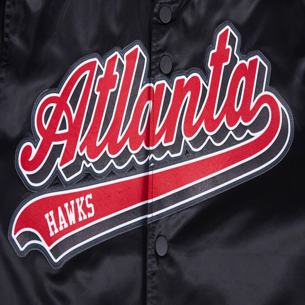 Atlanta hawks pro standard script tail black satin varsity jacket 5