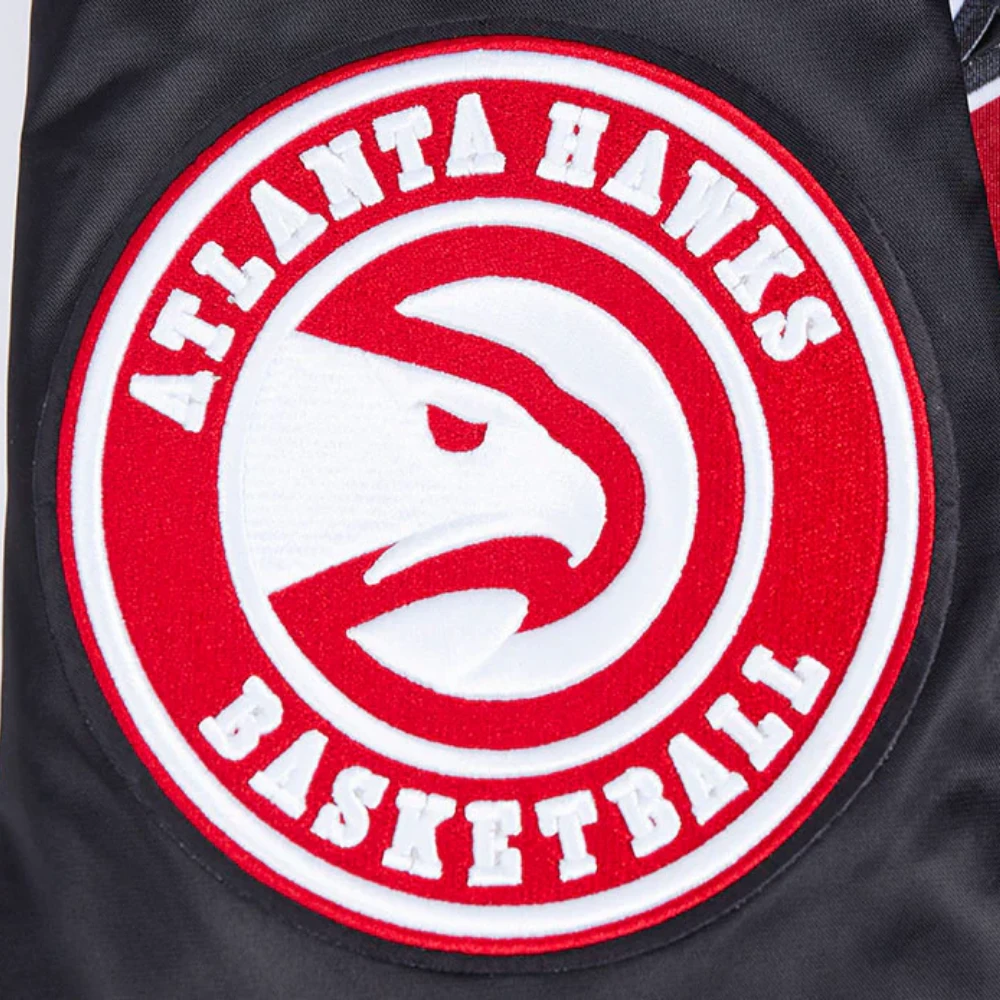 Atlanta hawks pro standard script tail black satin varsity jacket 6