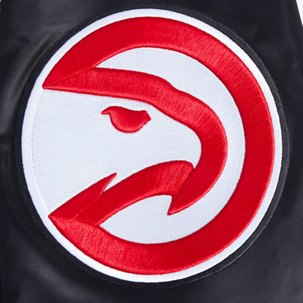 Atlanta hawks pro standard script tail black satin varsity jacket 7