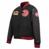 Atlanta hawks retro classic full snap wool leather varsity jacket black 3