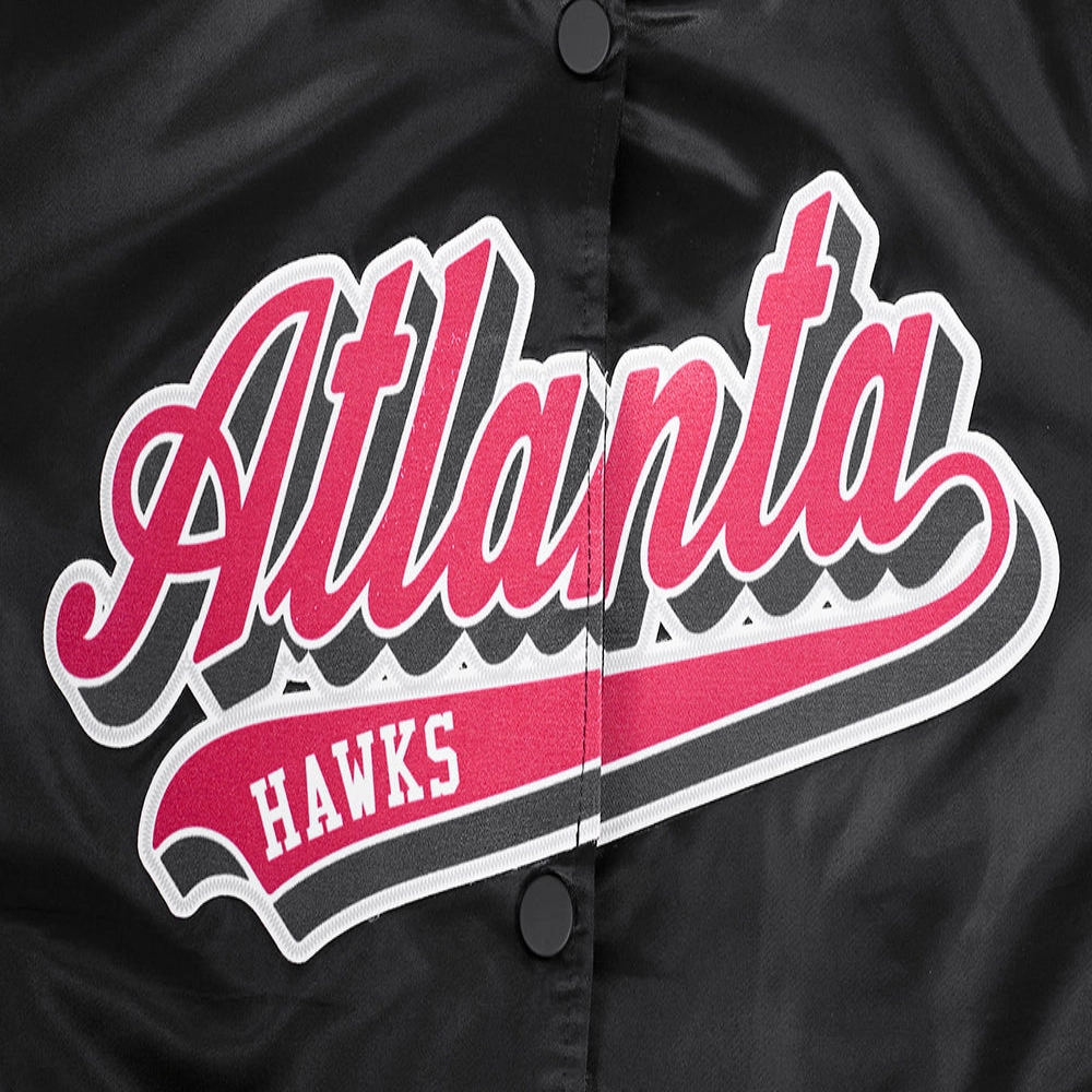 Atlanta hawks script tail womens ribbed knitted satin varsity jacket black 2 1