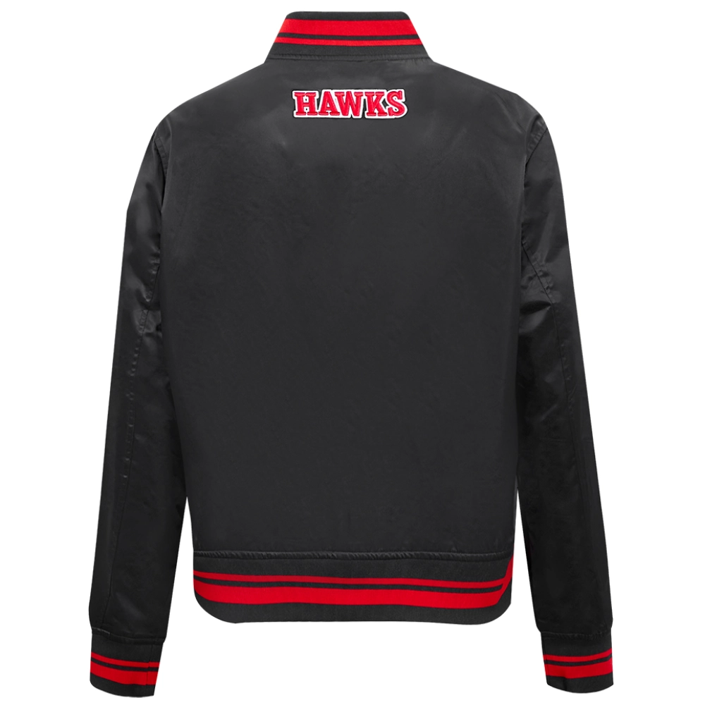 Atlanta hawks script tail womens ribbed knitted satin varsity jacket black 5 1