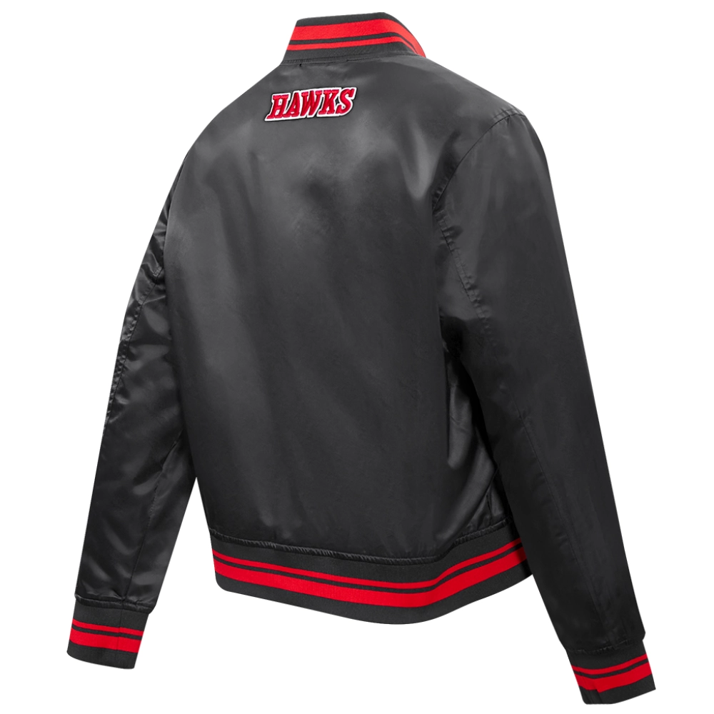 Atlanta hawks script tail womens ribbed knitted satin varsity jacket black 6 1