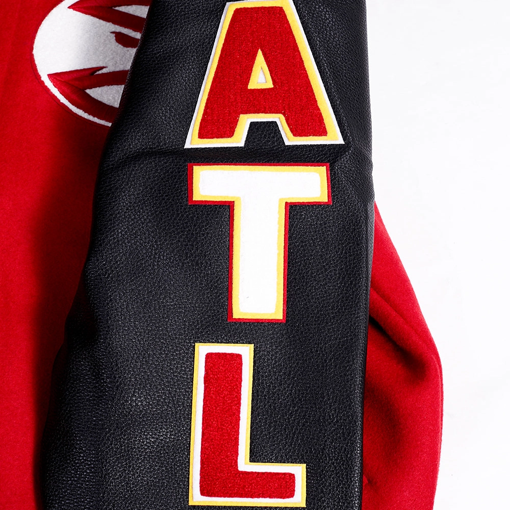 Atlanta hawks script tail wool leather varsity jacket redblack 4 1