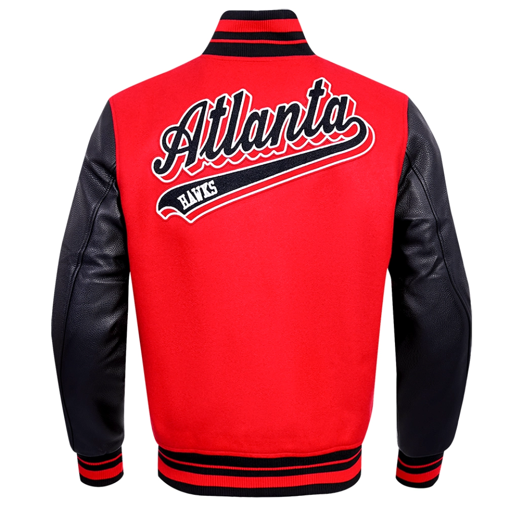 Atlanta hawks script tail wool leather varsity jacket redblack 7 1