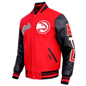 Atlanta hawks script tail wool leather varsity jacket redblack 8 1