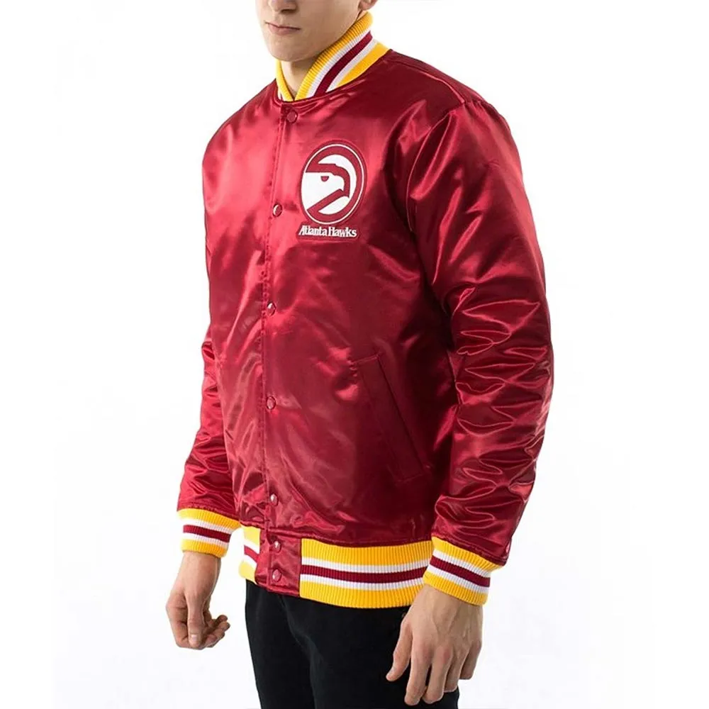 Atlanta hawks throwback wordmark satin varsity jacket