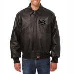 Atlanta Hawks Shirt Collar Full Black Leather Jacket