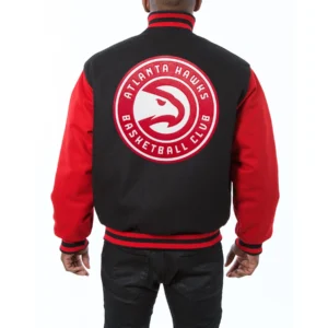 Atlanta hawks two tone wool varsity jacket black red 1