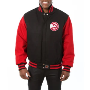 Atlanta hawks two tone wool varsity jacket black red