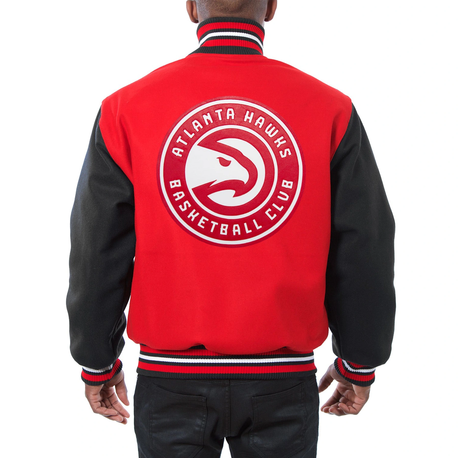 Atlanta hawks two tone wool varsity jacket red black1