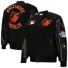 Baltimore orioles blackout black wool leather varsity jacket 2