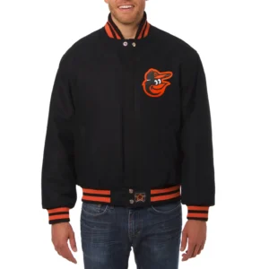 Baltimore orioles handcrafted logo wool jacket black 1