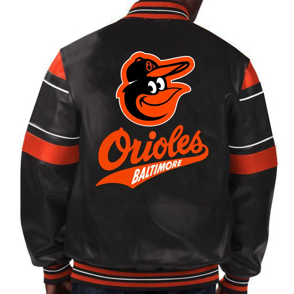 Baltimore orioles multicolor black leather bomber jacket 1