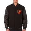 Baltimore orioles one color black wool leather varsity jacket 1