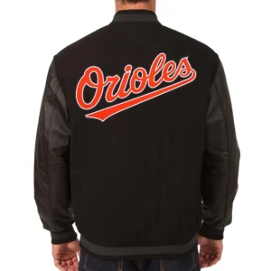 Baltimore orioles one color black wool leather varsity jacket