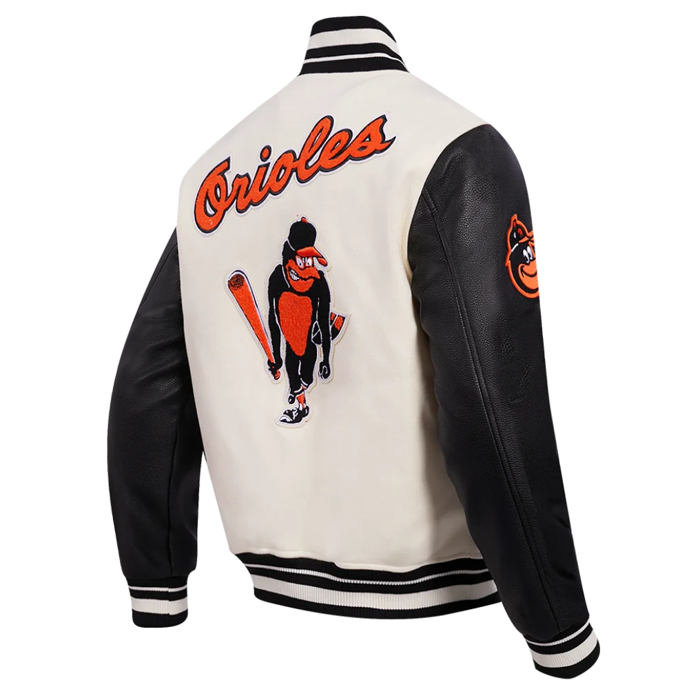 Baltimore orioles retro classic wool leather varsity jacket white black 5