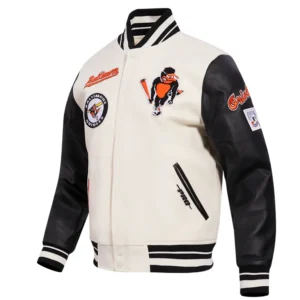Baltimore orioles retro classic wool leather varsity jacket white black 6