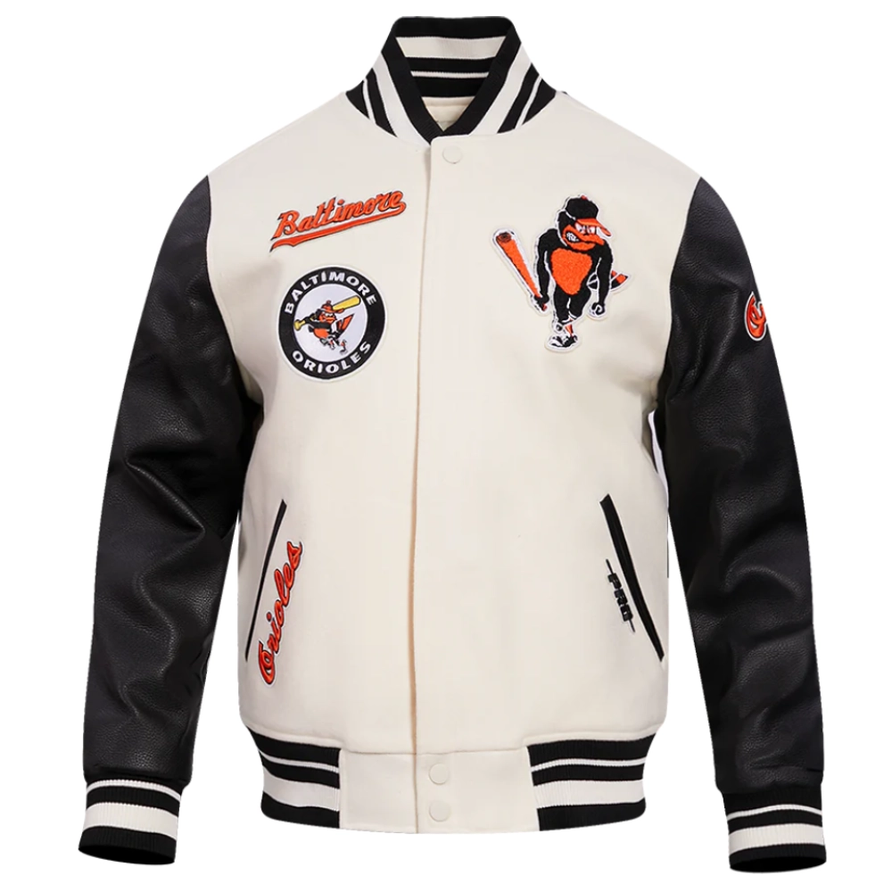 Baltimore orioles retro classic wool leather varsity jacket white black 7