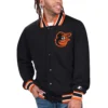 Baltimore orioles starter secret weapon black satin varsity jacket 1