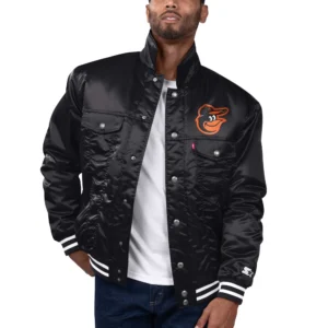Baltimore orioles starter x levis silver tab black satin varsity jacket 1