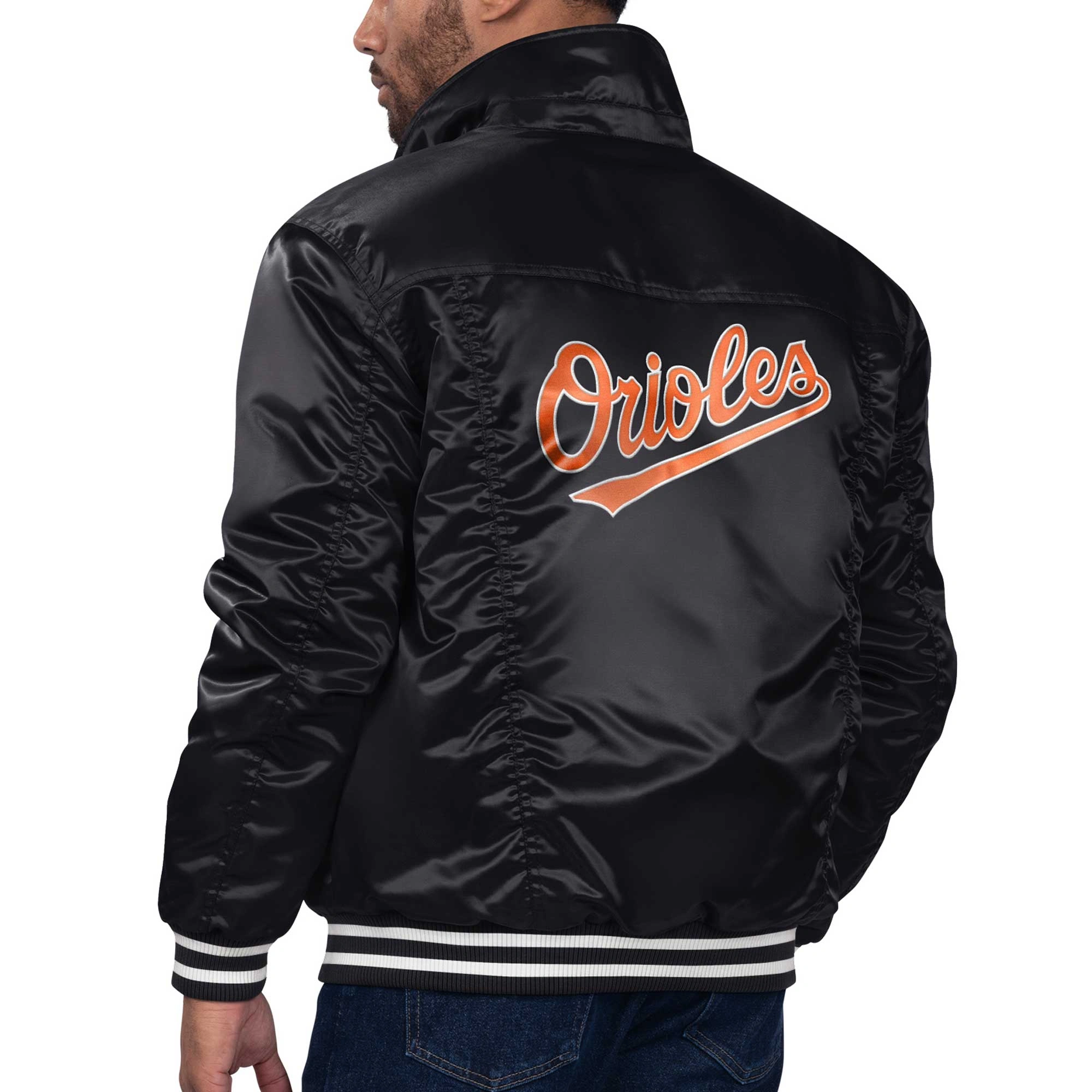 Baltimore orioles starter x levis silver tab black satin varsity jacket 2