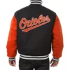 Baltimore orioles two tone black orange wool varsity jacket
