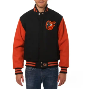 Baltimore orioles two tone handcrafted logo wool varsity jacket black orange 1