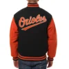 Baltimore orioles two tone handcrafted logo wool varsity jacket black orange 2