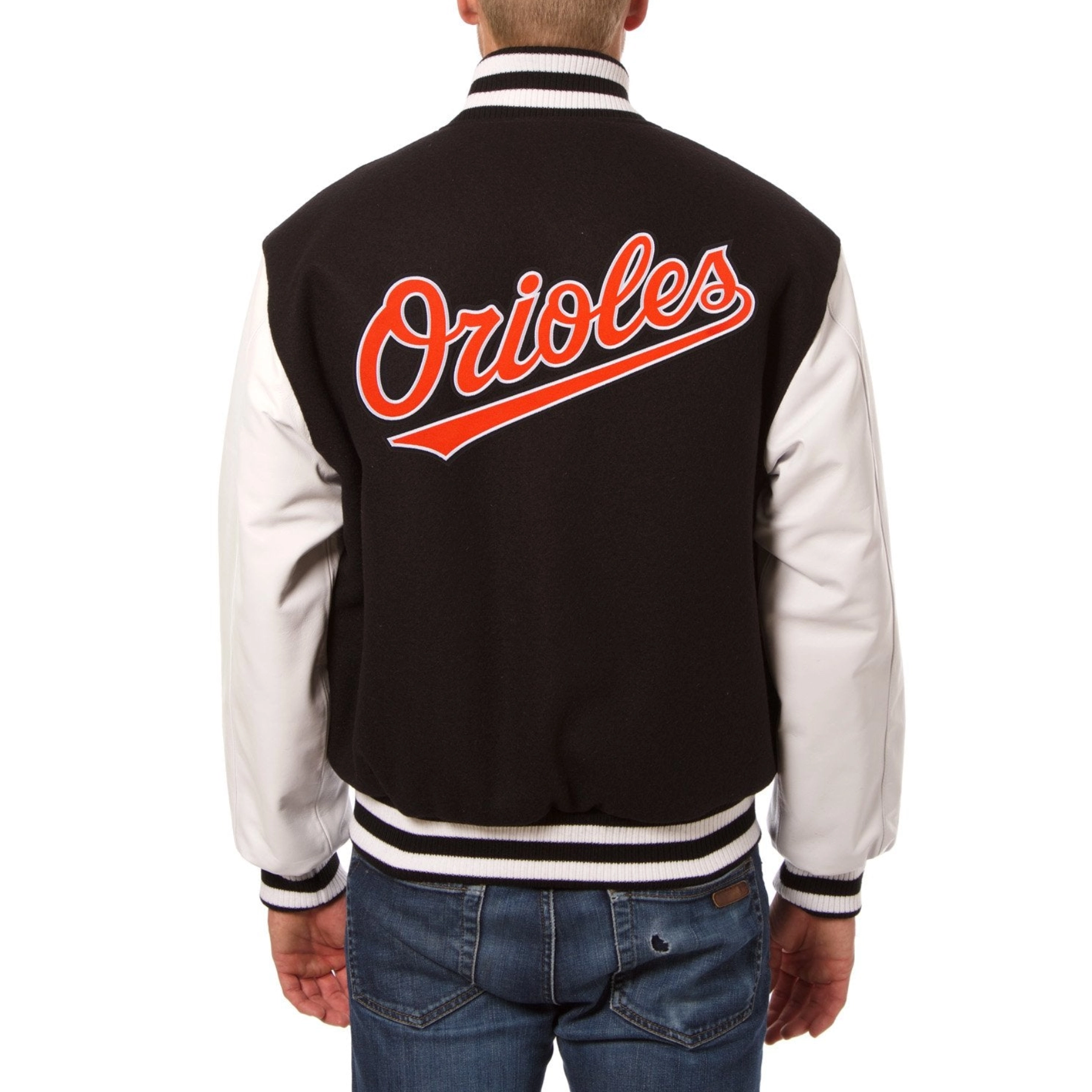 Baltimore orioles two tone wool leather varsity jacket black white 1 1