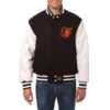 Baltimore orioles two tone wool leather varsity jacket black white 1