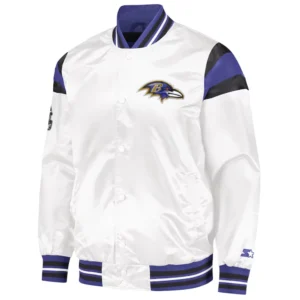 Baltimore ravens full snap satin varsity jacket white 1