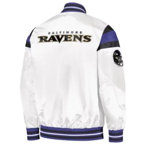 Baltimore ravens full snap satin varsity jacket white