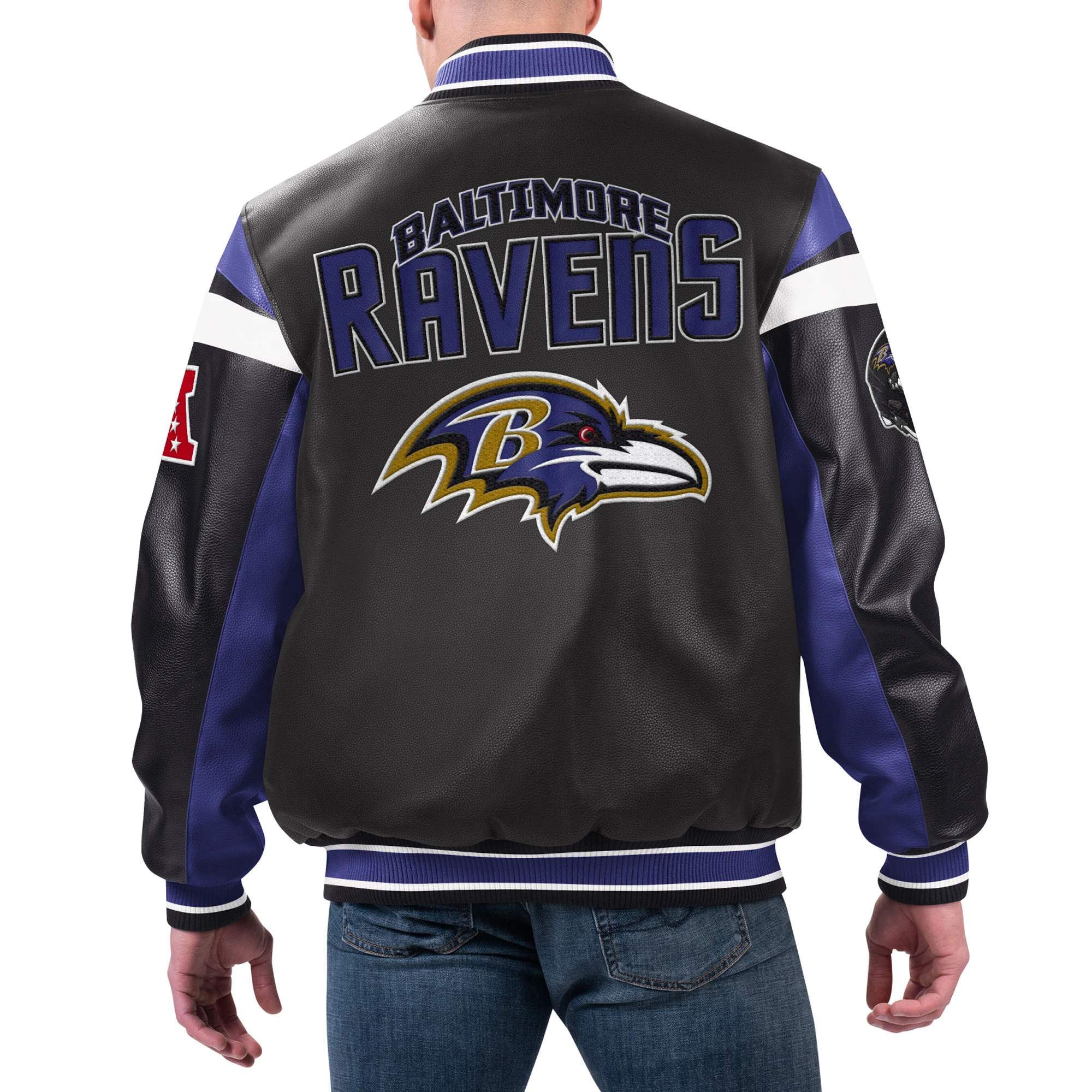 Baltimore ravens full zip leather varsity jacket black 1 1